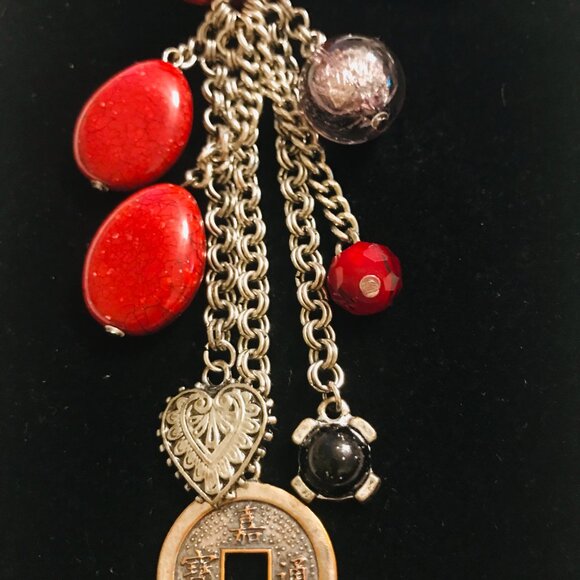Chico's Asian Inspired Black Cord Charm Necklace with Lucky Chinese Fortune Coin - Picture 4 of 4